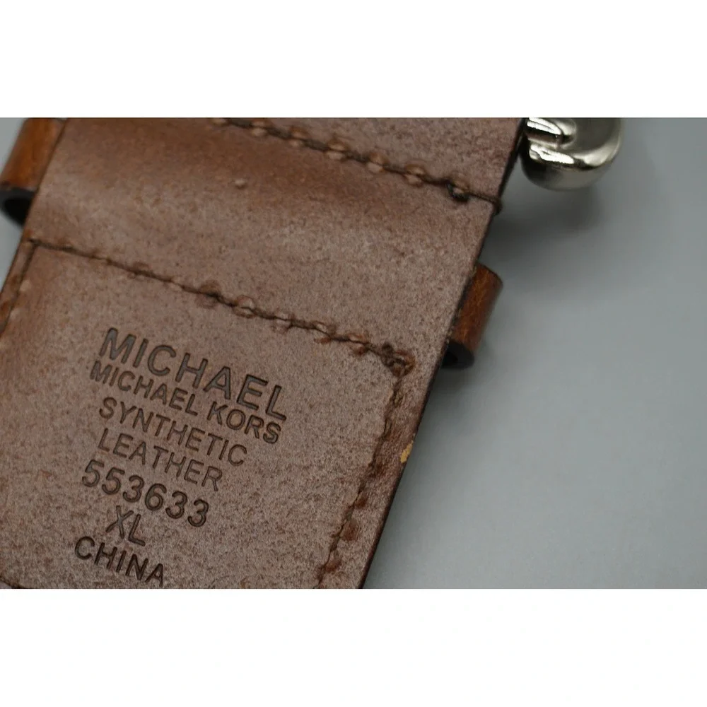 Michael Kors Mens Braided Woven Belt Brown Synthetic Leather Silver Buckle XL